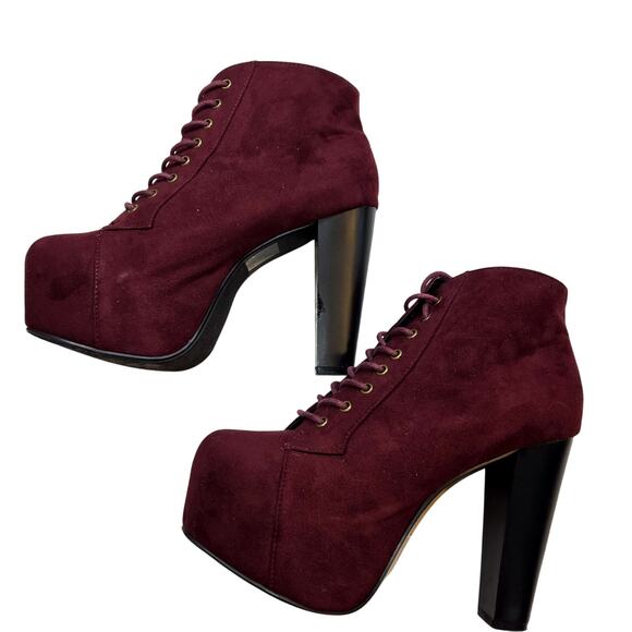 Women's 10 Platform Shoes Purple Closed Toe  Ankle Boots Booties Laces - Picture 1 of 8